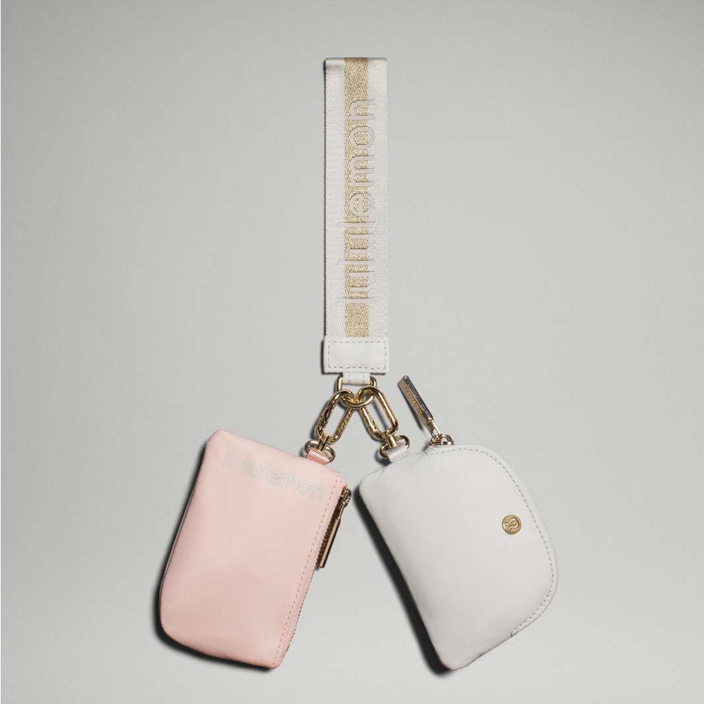 NWT!  Lululemon Dual Pouch Wristlet. Vapor/Gold/White